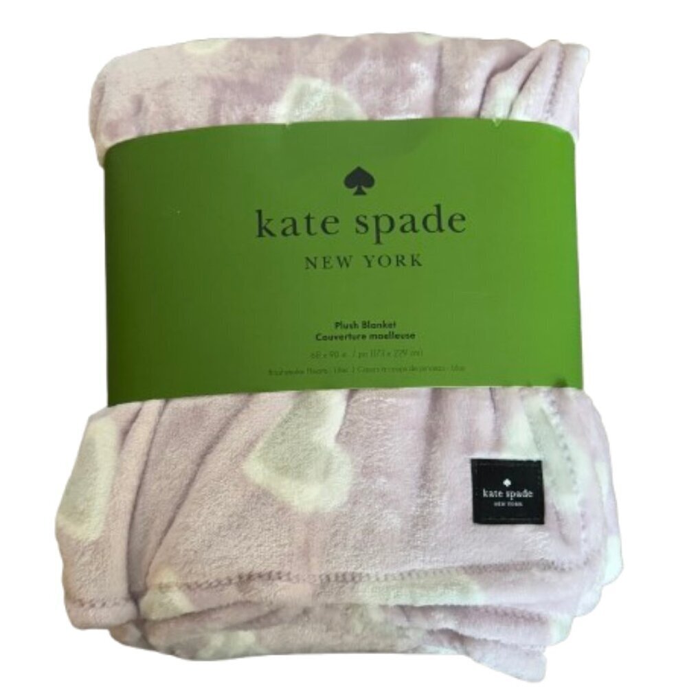 NWT Kate Spade Twin Purple Plush Blanket with Gray and White Hearts 68" X 90"